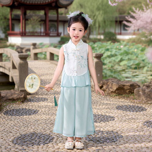新中式女童日常可穿汉服背心套装