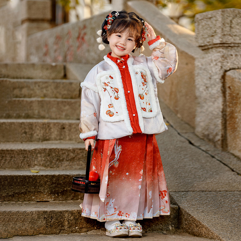 冬季过年汉服女童拜年服儿童唐装明制马面裙小女孩喜庆古装新年装