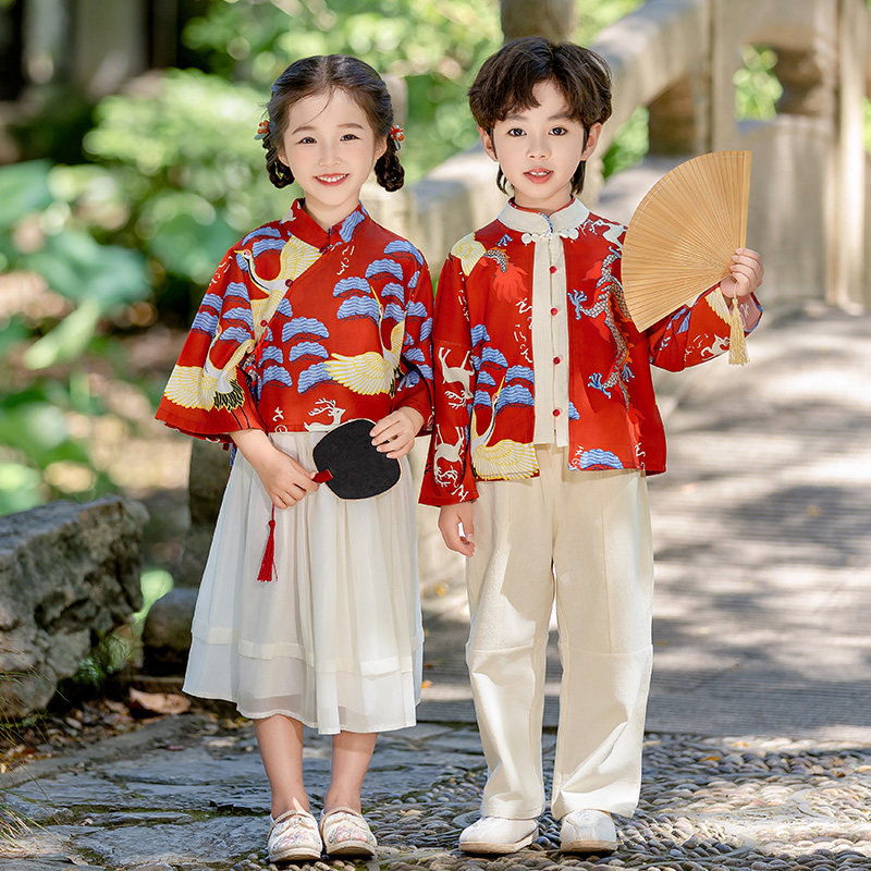 民族风女童汉服男孩唐装新中式2026男童古装春秋儿童古风女孩裙子