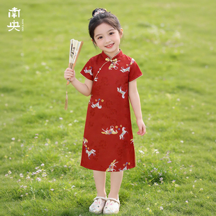 马年红色旗袍女童汉服儿童中国风连衣裙新中式裙子夏季女孩民国风