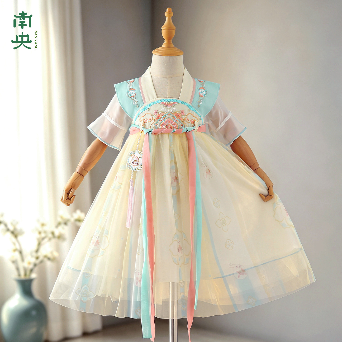中秋节服装儿童唐制汉服女童襦裙夏季宝宝短袖国风超仙连衣裙夏天