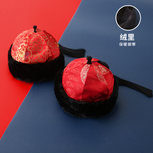 南央男童唐装帽子宝宝冬装地主帽周岁圆顶帽儿童少爷瓜皮帽中国风