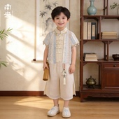 夏季 中国风宝宝新中式 薄款 儿童唐装 短袖 南央高端汉服男童纯棉套装