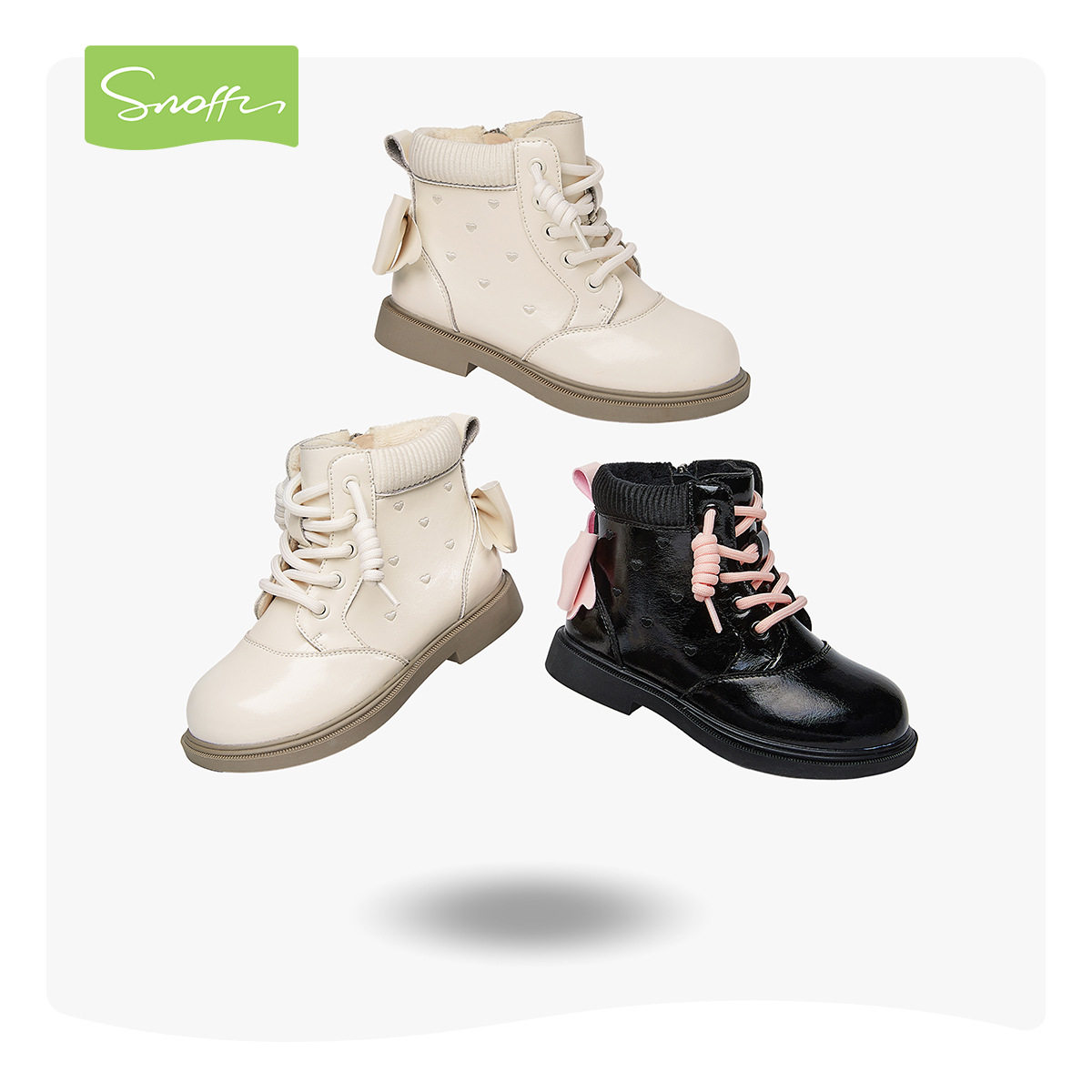 斯纳菲女童马丁靴2025秋冬新款加绒保暖时尚公主皮靴防水皮面白色
