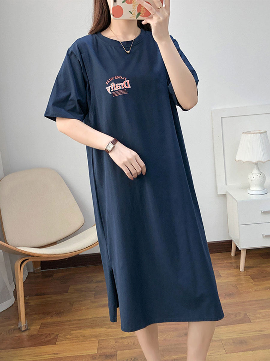 순면 수유 잠옷 여름 아우터웨어 드레스 대형 반팔 중간 길이 수유 스커트 얇은 산모 수유복