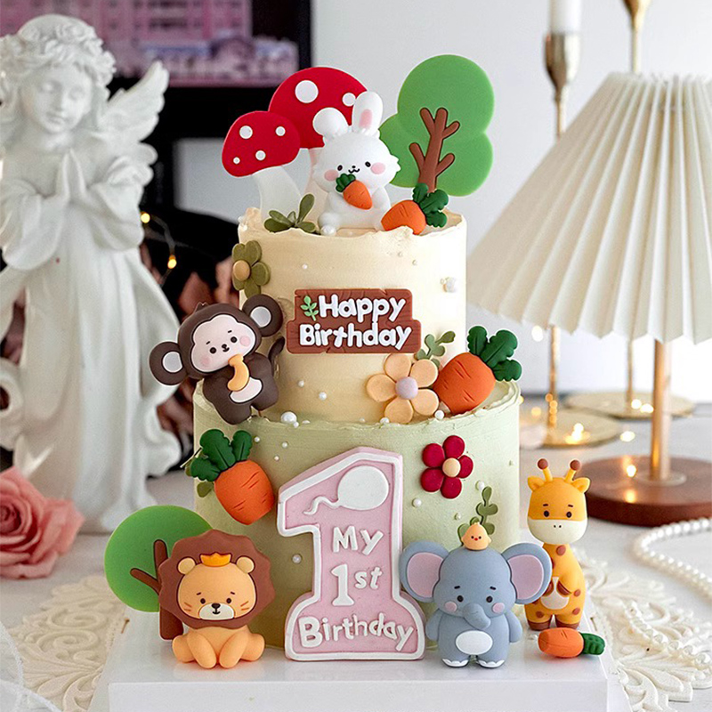 森系动物生日蛋糕装饰