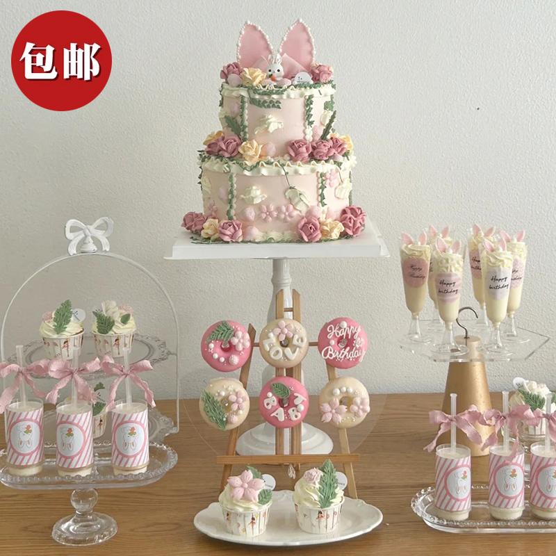 粉色兔宝宝周岁甜品台装饰