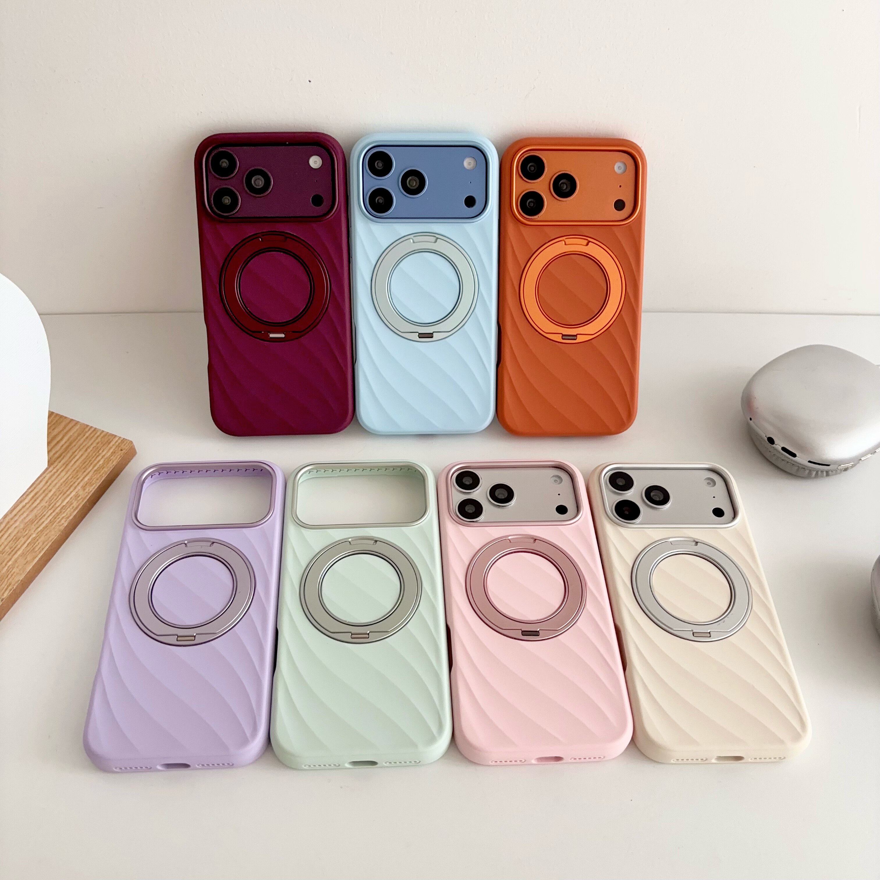 悦壳·液态水波纹新款适用苹果18pro手机壳iPhone17promax旋转磁吸带支架18pm巨好看网红女全包防摔超薄支点