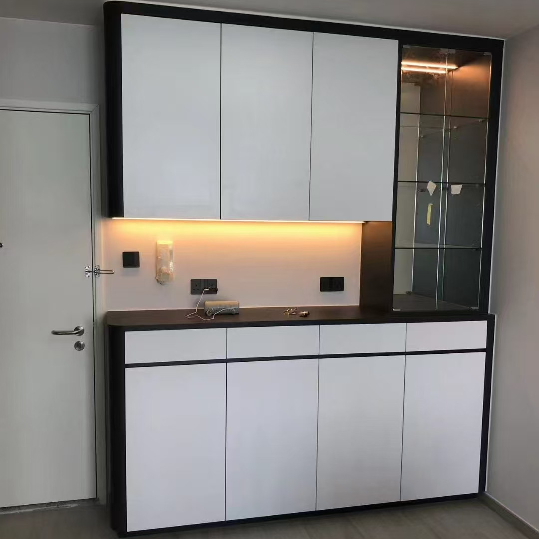 香港全屋定制家私公屋客厅入户玄关柜C字储物柜吧台餐边酒柜订造图片