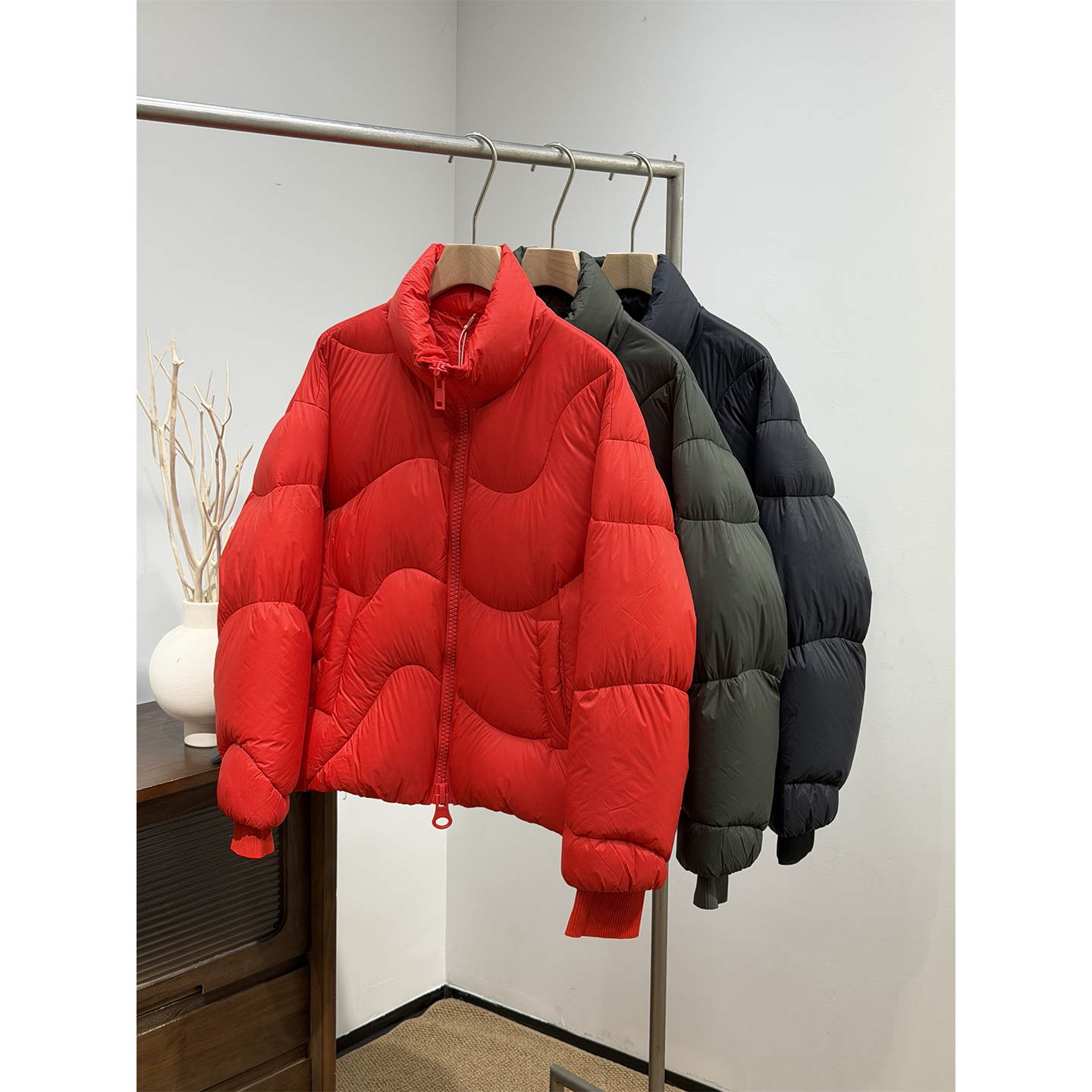 韩系宽松保暖面包服90白鸭绒加厚红色羽绒服男冬季立领羽绒衣外套