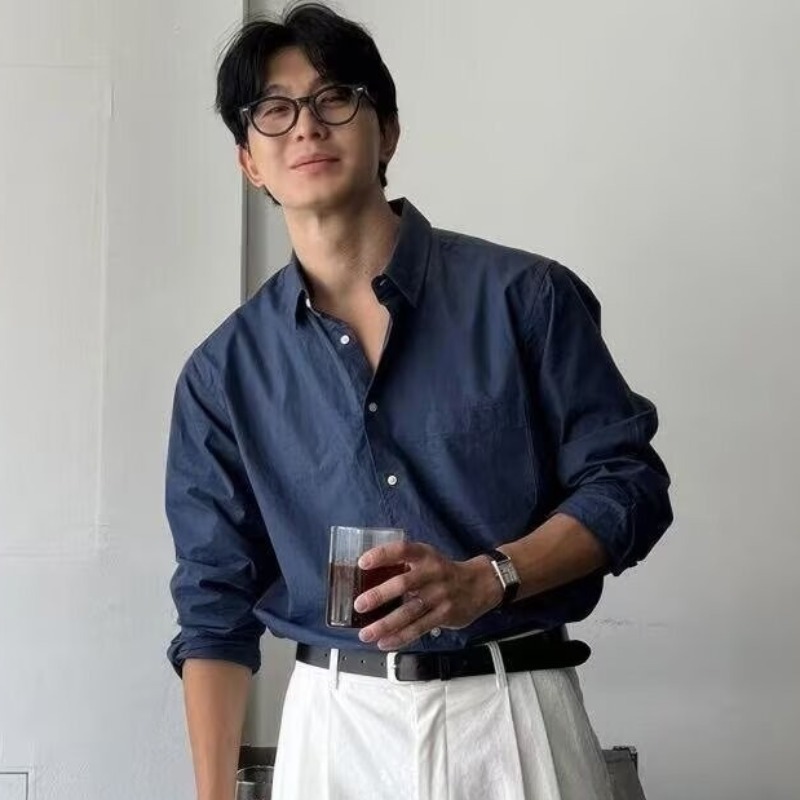 春秋季上衣韩版宽松长袖衬衫2024男士潮流潮宽松休闲翻领百搭
