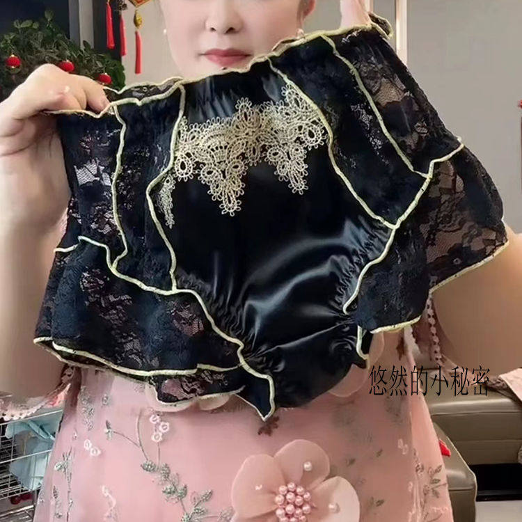 纯欲风蕾丝刺绣包臀内裤女高腰大平角裤
