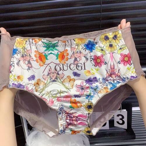 高颜值性感冰丝印花蕾丝网纱内裤女士无痕三角裤中腰少女舒适透气