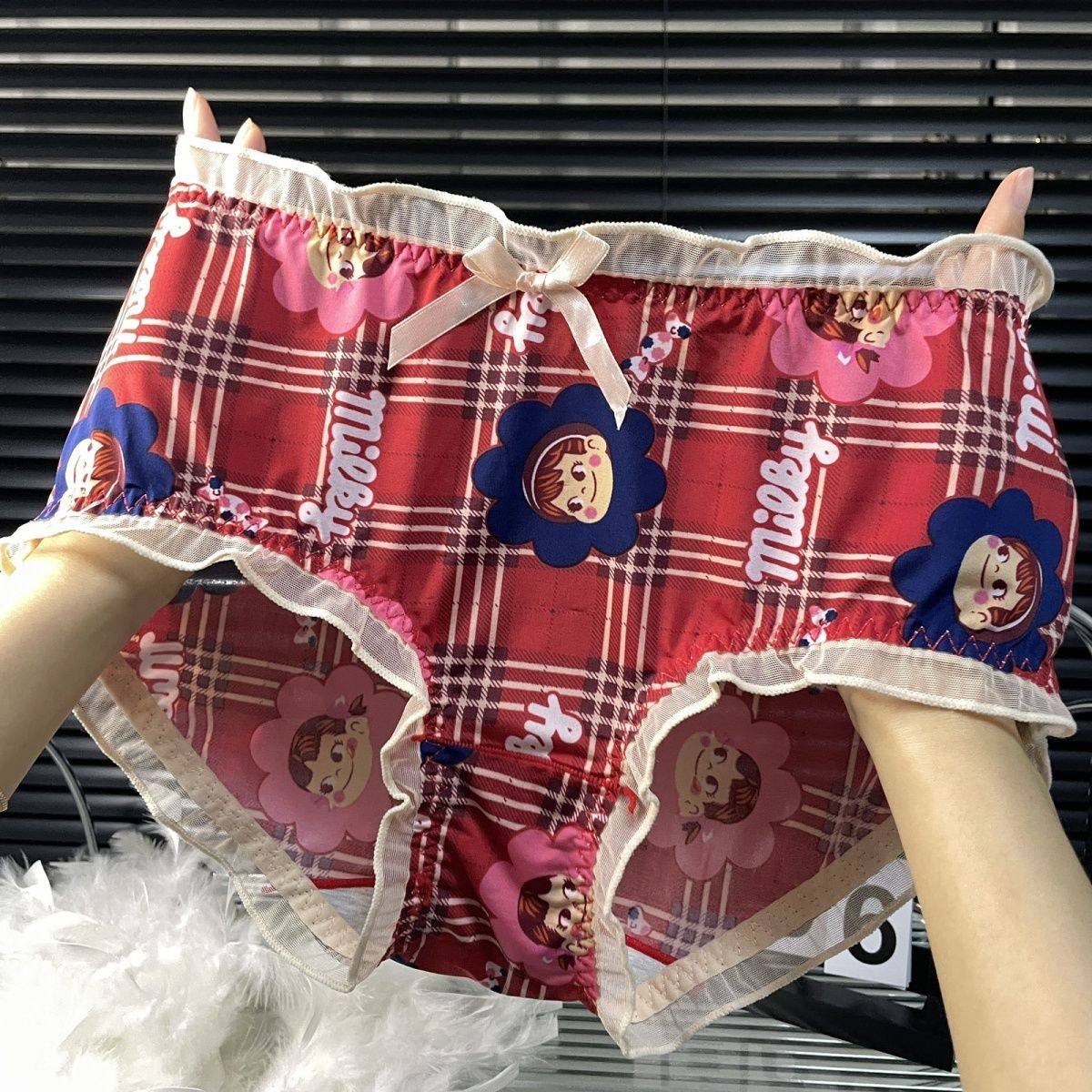 夏日清凉冰丝面膜女士内裤蕾丝边印花蝴蝶结轻薄透气三角裤中腰,女士内衣/男士内衣/家居服,女三角裤,淘宝优惠券,粉丝福利购,淘宝优惠卷