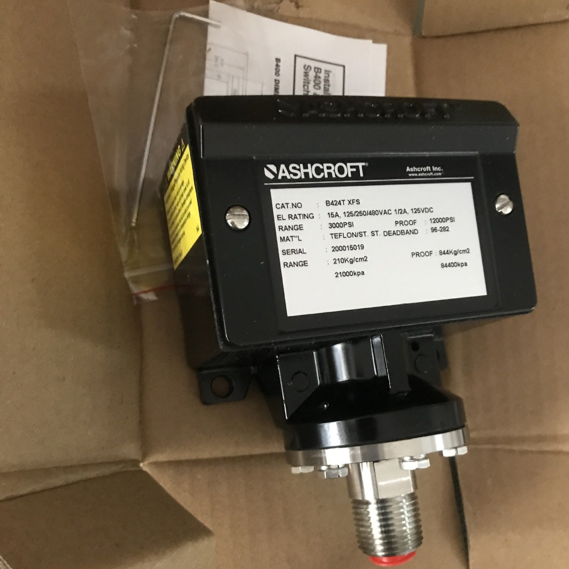 ASHCROFT雅斯科压力开关B420B XFS 100PSI 货期3-5周