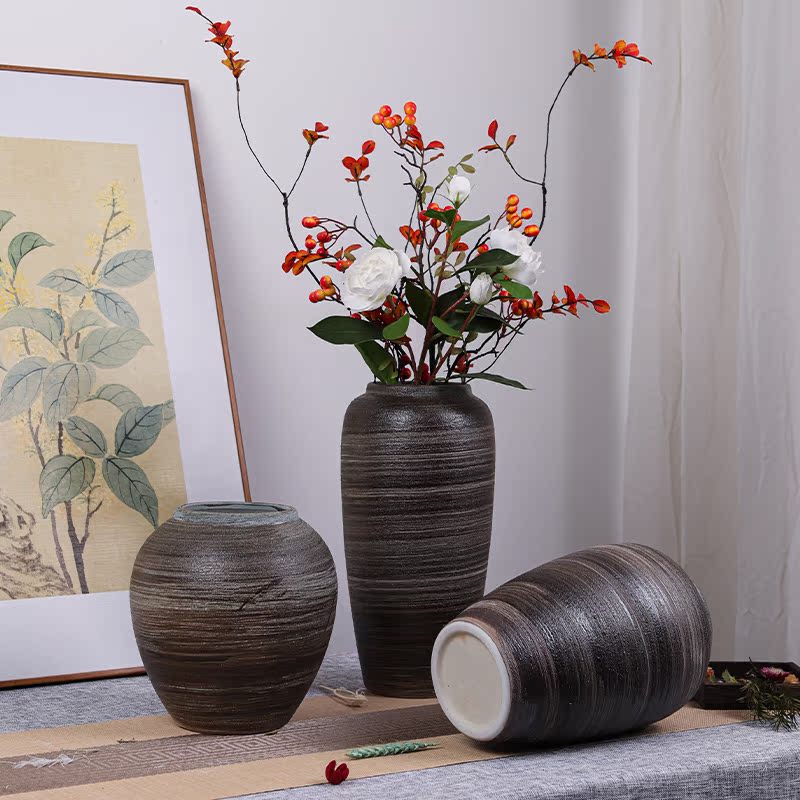 初尘清泥新中式客厅摆件陶瓷花瓶