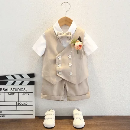 男童西装套装夏季男宝宝周岁礼服英伦风花童婚礼小西服钢琴表演服
