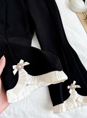 女童裤子春秋新款时尚公主喇叭裤秋季黑色小香风小童洋气女宝长裤