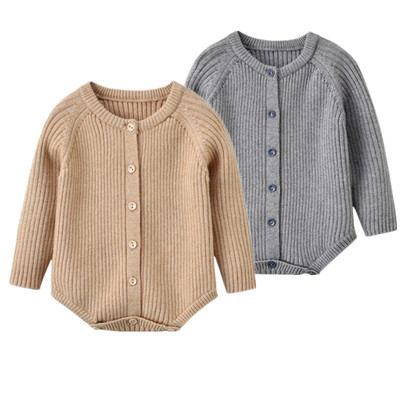 跨境爆款秋冬宝宝衣服针织包屁衣ins风条纹连体衣三角哈衣爬服