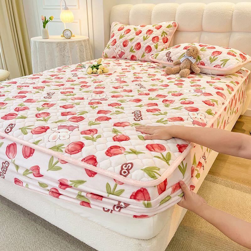 新品加厚保暖类牛奶绒抗菌夹棉床笠款床上罩冬季加绒床垫保护罩套