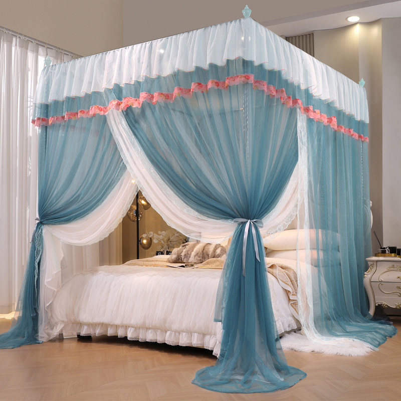 新款双层纱蚊帐家用公主风三开门宫廷卧室落地加密加厚不锈钢支架