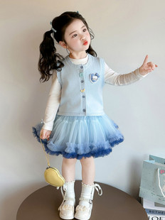 女童裙子套装春装突突裙卡通儿童洋气时髦裙子宝宝周岁礼服公主裙