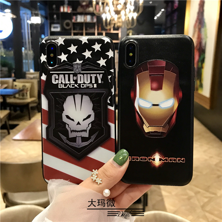 7潮牌新款钢铁侠使命召唤iPhone X个性6苹果8 plus浮雕手机壳6s男