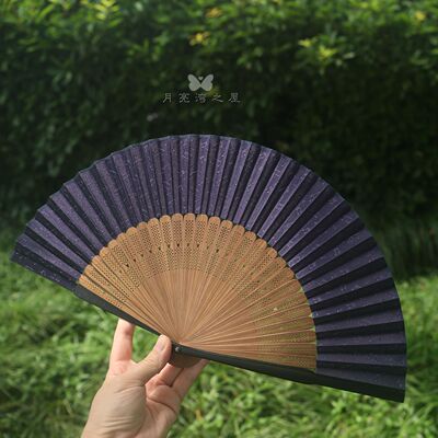 外单古风半手工竹骨棉麻折扇