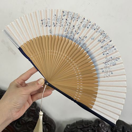 棉布白色樱花日用女扇古典