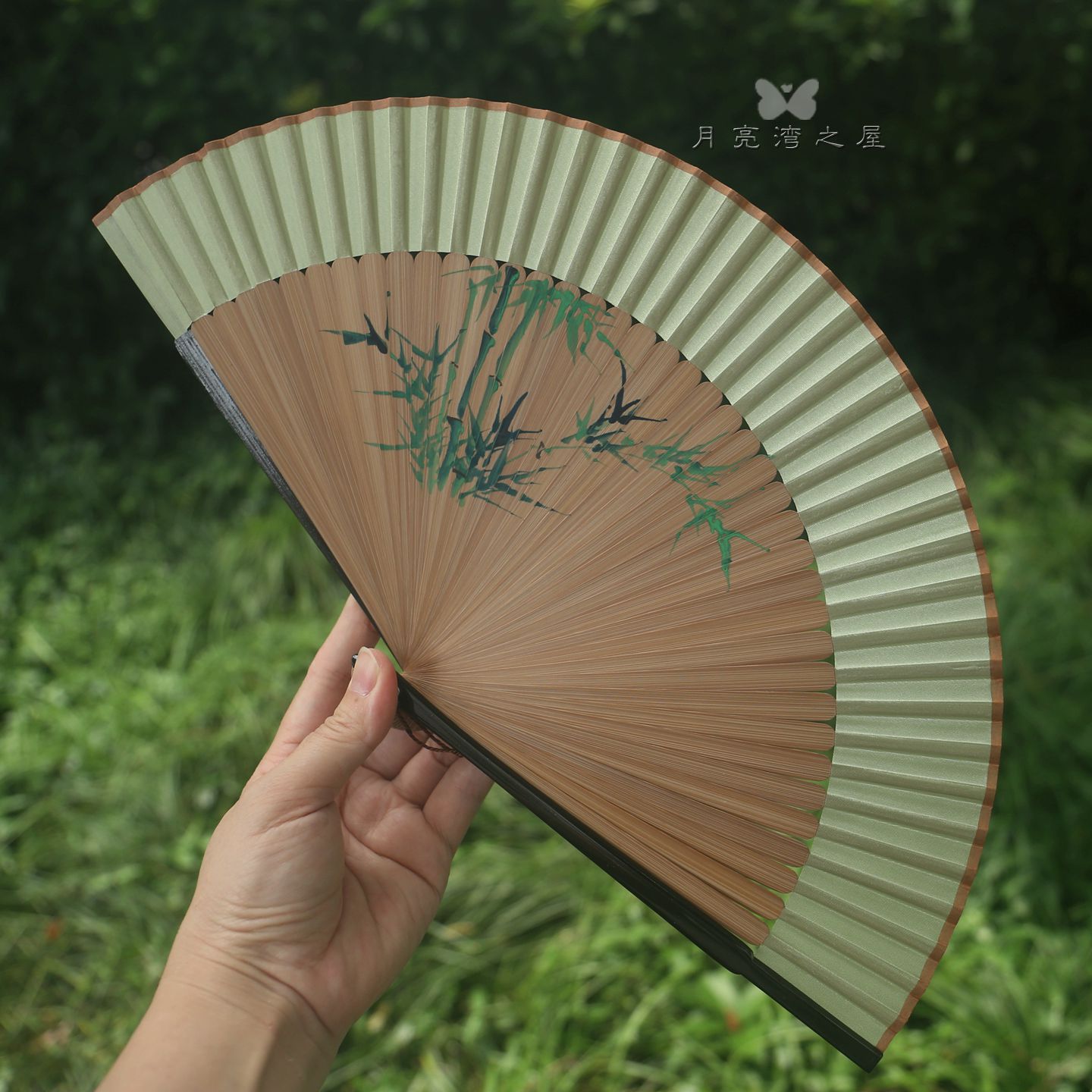 古风手绘竹林折扇女士夏日随身