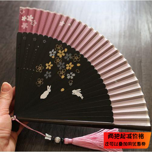 月亮扇复古风女扇古典旗袍粉樱花
