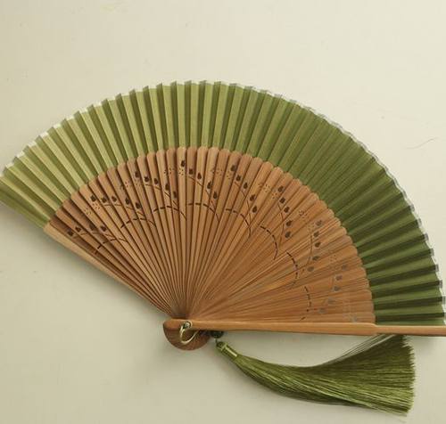 月亮扇小清新6.6寸草绿色舞蹈