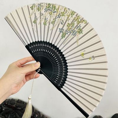 6寸日用女扇金边樱花汉服舞蹈扇