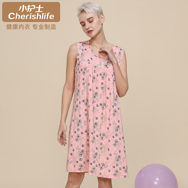 小护士睡裙女夏季薄款雅赛尔可外穿无袖睡衣宽松大码家居服宽肩裙