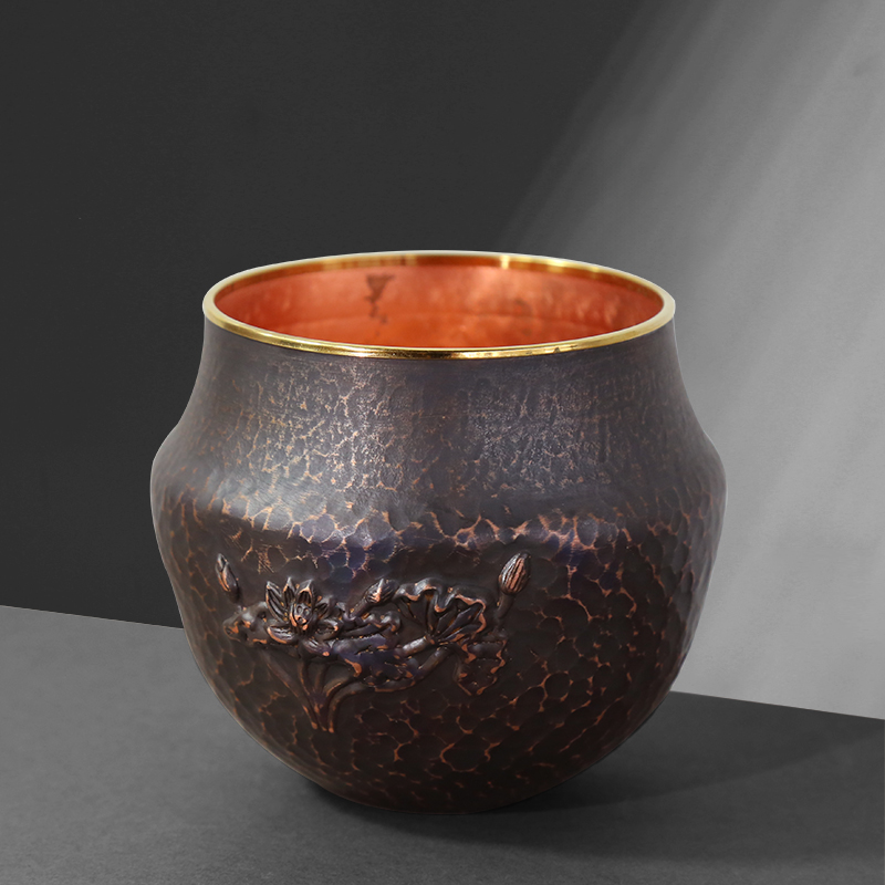 赋比兴铜器紫铜浮雕金边笔洗