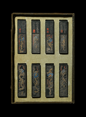 国家非遗 1979年制 清代乾隆年老墨版《南宫池水》收藏徽墨老墨块 曹素功松烟墨条套装 高档文房四宝徽墨礼盒