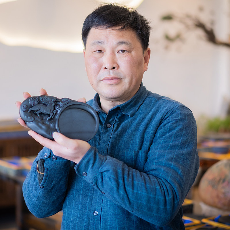 【超级孤品】国家非遗传人 方学斌作品 收藏级砚台《麒麟献瑞》老坑眉子坑 眉子纹歙砚台 高档砚台文房四宝