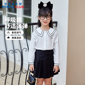 中大童大翻领衬衣儿童上衣 女童衬衫 铅笔俱乐部童装 2025年春秋新款