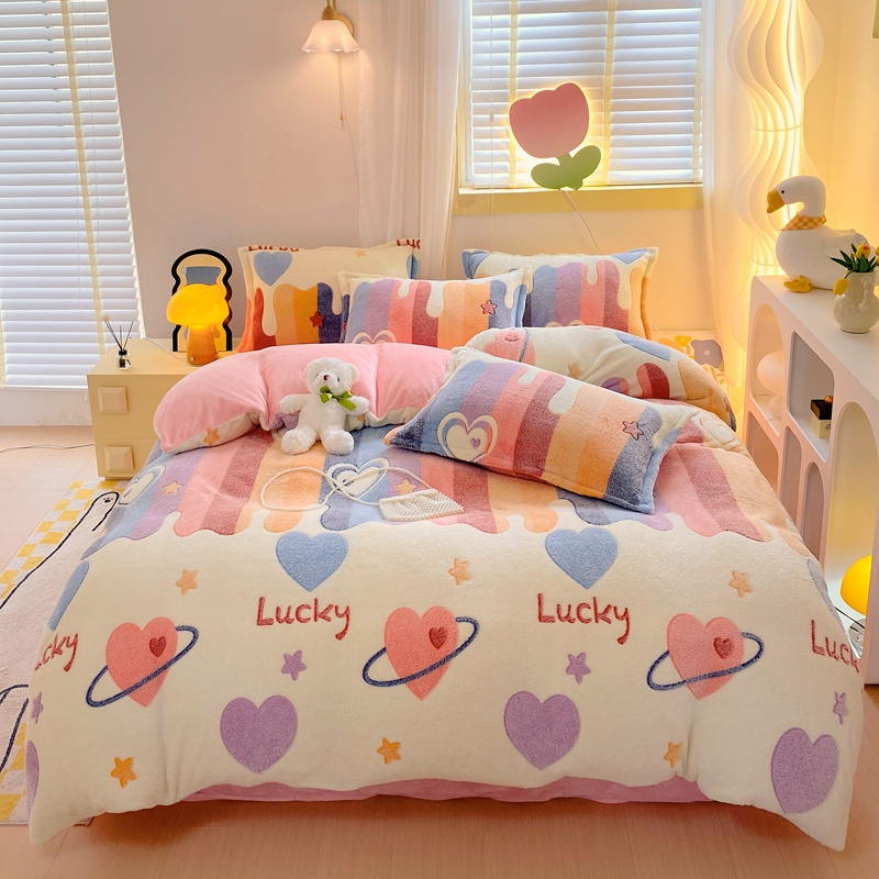 保暖牛奶绒套件简约风可机洗手洗