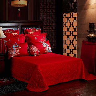 婚庆床盖大红色100支喜庆结婚纯棉全棉加厚床罩被单单件250x270CM