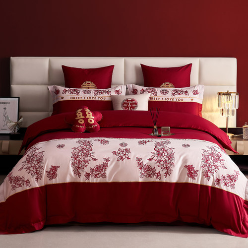 100支全棉结婚四件套长绒棉简约