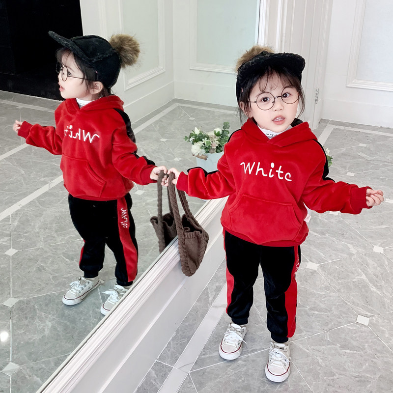 女童春秋装两件套休闲金丝绒春秋