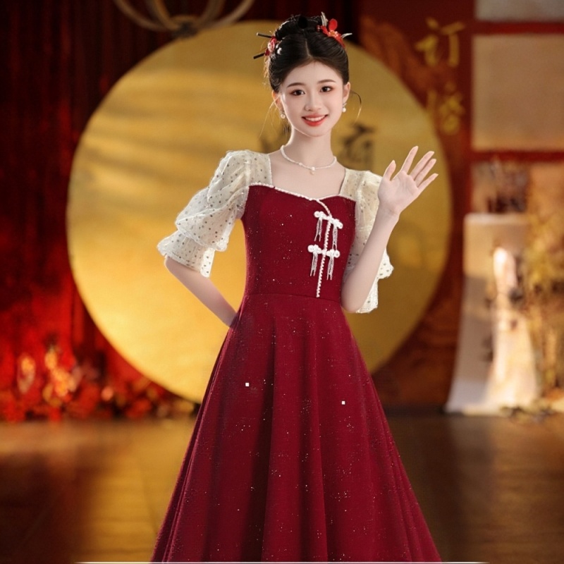 敬酒服新娘小个子红色结婚晚礼服