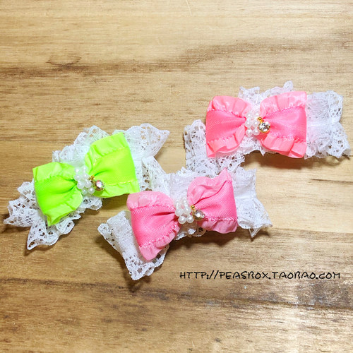 豌豆铺Peas Box荧光手工蕾丝蝴蝶结约克夏马尔济斯泰迪西施头饰