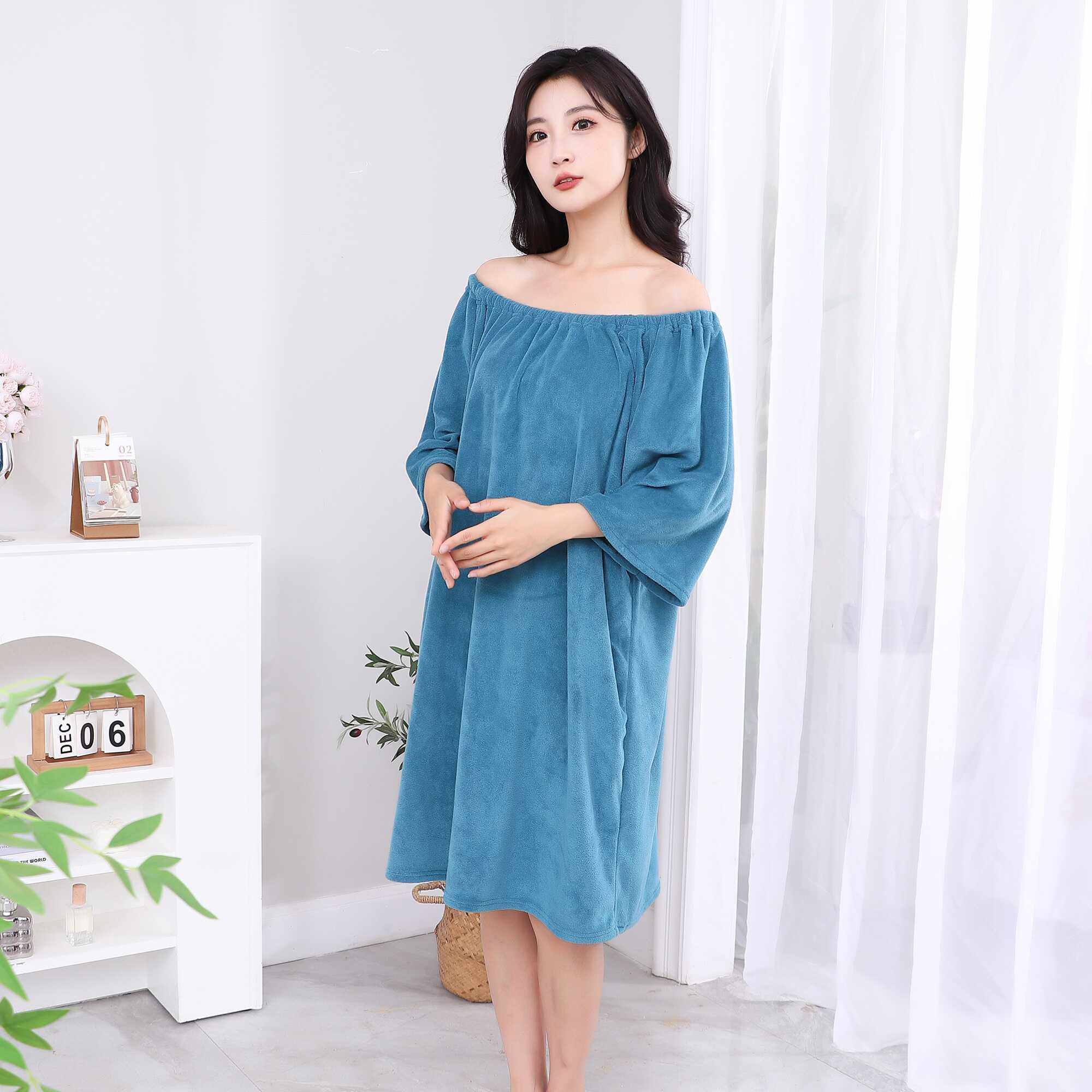 美容院按摩服套头浴裙客人服吸水浴巾裙头疗馆带袖中长款定制LOGO