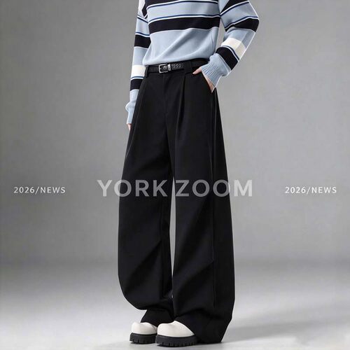 York Zoom秋季新品潮流灰卫裤男女微喇休闲裤cleanfit弯刀拉链裤