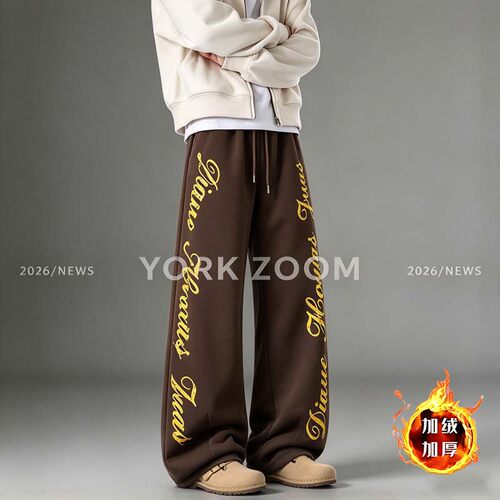 York Zoom秋季新品潮流卫裤男女微喇休闲裤cleanfit弯刀拉链裤