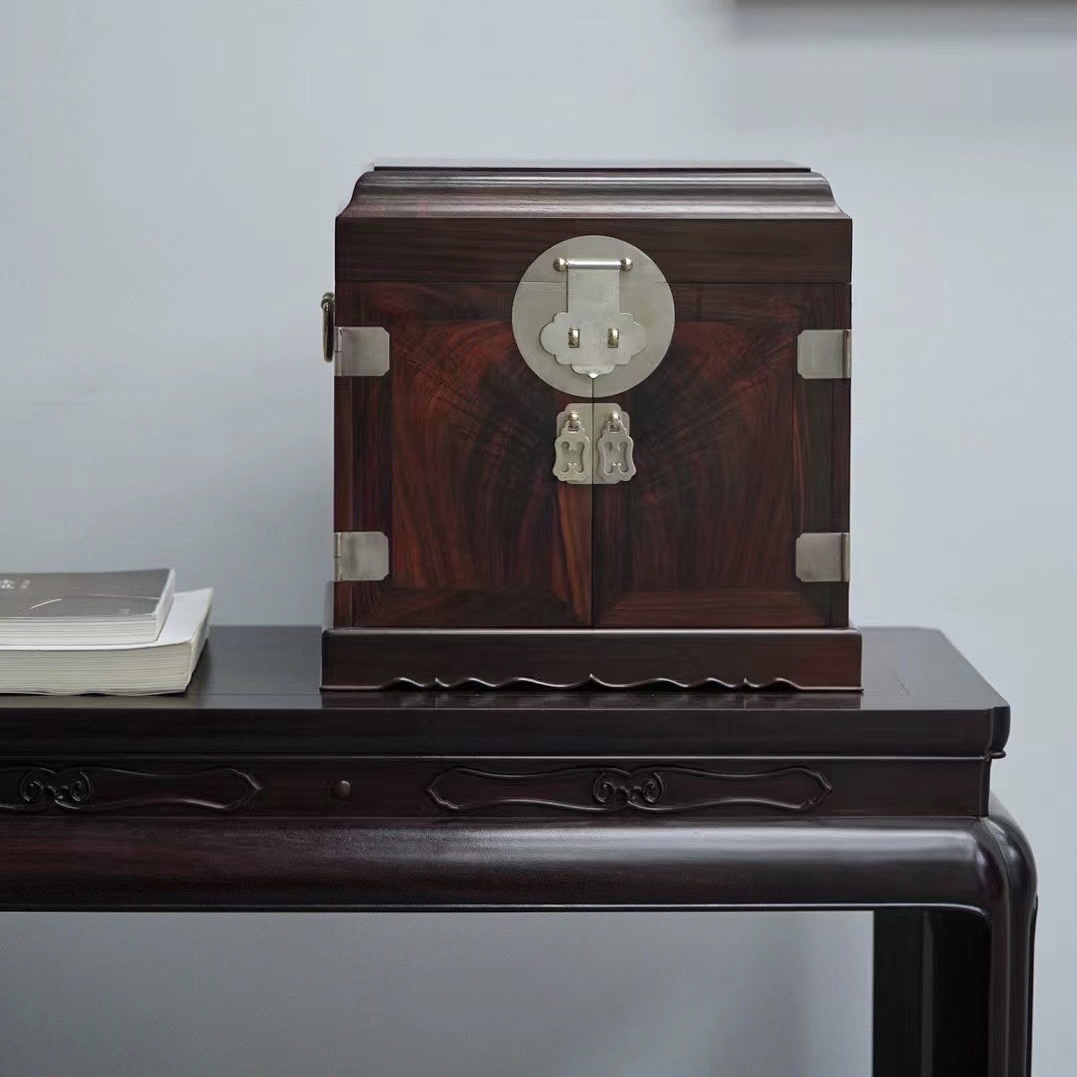 老挝大红酸枝（交趾黄檀）素面盝顶官皮箱/首饰盒/珠宝箱/储物盒