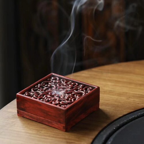 印度小叶紫檀（檀香紫檀）镂雕编织如意纹香盒/首饰盒/印盒