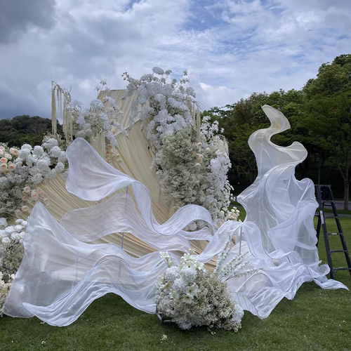 欧根纱艺飘带海浪花手工造型自由曲线褶皱纱花婚礼背景橱窗装饰花